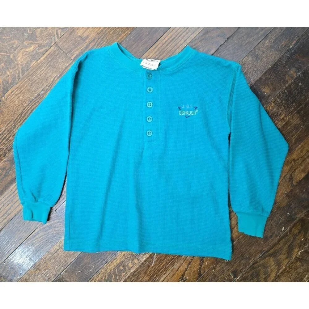 Vintage Oshkosh Blue Waffle Knit Cotton Henley